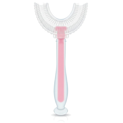 Silikonowa szczoteczka do zębów dla dzieci w kształcie U różowa 1 sztuka