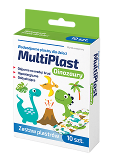 Rodzina Zdrowia MultiPlast wodoodporne plastry dla dzieci DINOZAURY 10 sztuk