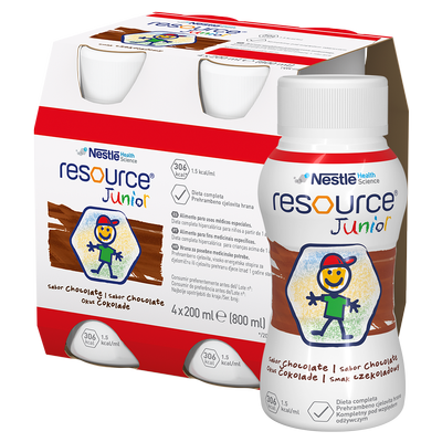 Nestlé Resource Junior Preparat odżywczy w płynie dla dzieci smak czekoladowy 800 ml (4 x 200 ml)