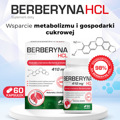 Berberyna HCL ODCHUDZANIE APETYT WĄTROBA 410 mg 60 kapsułek