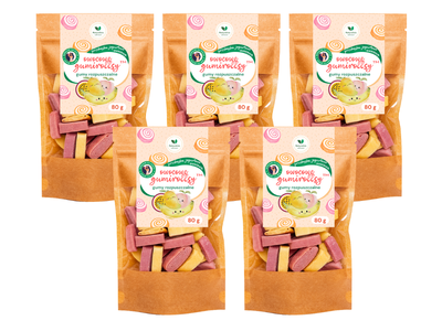 Gumirollsy NATURALNE gumy rozpuszczalne zdrowa guma do żucia ZESTAW 5 x 80 g 