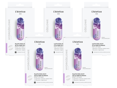 L'Biotica hydrożelowe płatki pod oczy ze śluzem ślimaka odmładzające ZESTAW 5 x 3 sztuki