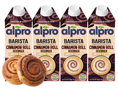 Alpro Barista Napój owsiano-sojowy o smaku bułeczki cynamonowej ZESTAW 4 x 750 ml