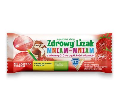 Zdrowy lizak dla dzieci mniam mniam z witaminami smak truskawkowy KULKA 1 sztuka