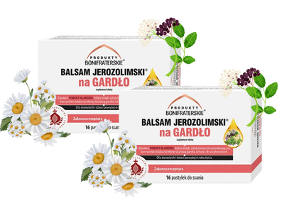 Balsam Jerozolimski na GARDŁO, POROST ISLANDZKI ZESTAW 2 x 16 pastylek do ssania krótka data