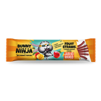 Bunny Ninja Fruit Straws przekąska owocowa o smaku jabłko-mango 16 g krótka data