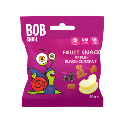 Bob Snail owocowa przekąska o smaku jabłko-czarna porzeczka ZDROWE PRZEKĄSKI 20 g