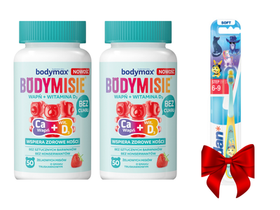 Bodymax Bodymisie żelki dla wapń + witamina C truskawkowe ZESTAW 2 x 60 sztuk + SZCZOTECZKA GRATIS!
