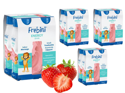 Frebini Energy Drink, smak truskawkowy, ZESTAW 16 x 200 ml. Żywność specjalnego przeznaczenia medycznego. Dla dzieci 1 - 12 lat