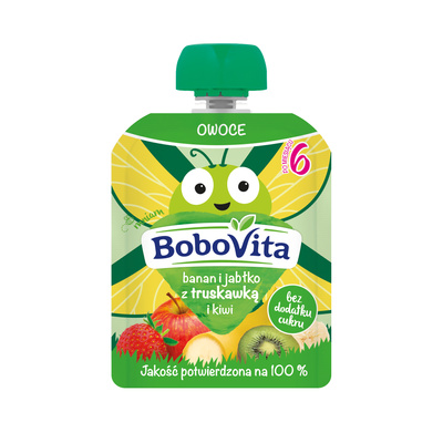 BoboVita Mus banan i jabłko z truskawką i kiwi po 6. miesiącu 80 g