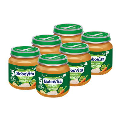 Obiadek dla dziecka BoboVita Warzywa z indykiem po 5. miesiącu ZESTAW 6x125g