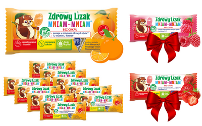 Zdrowy lizak dla dzieci mniam mniam z witaminami smak pomarańczowy ZESTAW 10 sztuk + 2 LIZAKI GRATIS!