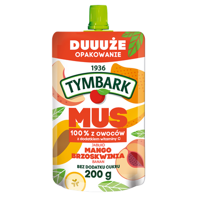 Tymbark Mus 100 % z owoców jabłko mango brzoskwinia banan 200 g