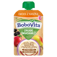 BoboVita Drugie Śniadanko Owoce z kaszką gruszka jabłko suszona śliwka po 6 miesiącu ZESTAW 6 x 100 g