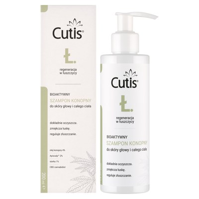 Cutis ŁUSZCZYCA bioaktywny szampon konopny + CBD łojotokowe zapalenie skóry 200 ml