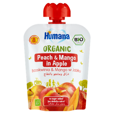 Humana Organic Mus brzoskwinia & mango w jabłku po 8. miesiącu 90 g