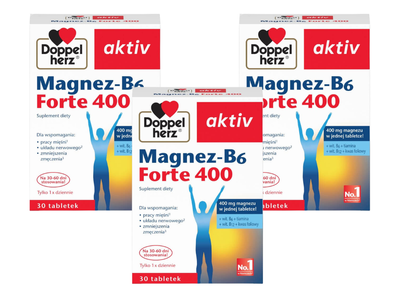 Doppelherz aktiv Magnez-B6 FORTE 400 ZESTAW 3 x 30 tabletek