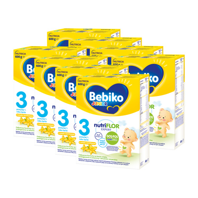 Bebiko Junior 3 Odżywcza formuła na bazie mleka dla dzieci powyżej 1. roku o smaku waniliowym  ZESTAW 8x600g