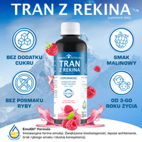 Tran z rekina smak malinowy ODPORNOŚĆ, bez cukru 330 ml