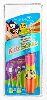 BRUSH-BABY KidzSonic Szczoteczka soniczna z trzema końcówkami dla dzieci 3-6 lat różowa 1szt