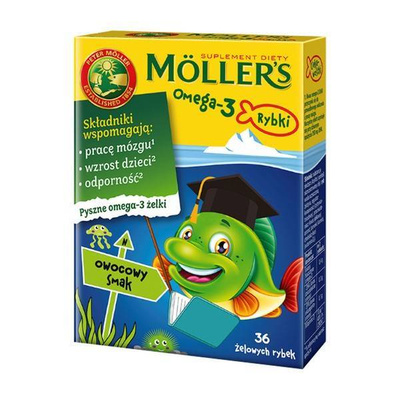 Moller's Omega-3 Rybki różne smaki żelki odporność tran odporność 4x36 sztuk + KOMIN GRATIS!