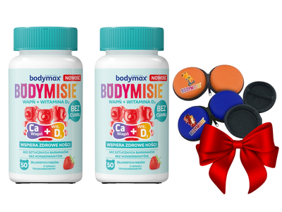 Bodymax Bodymisie żelki dla wapń + witamina C truskawkowe ZESTAW 2 x 50 sztuk + PORTFELIK GRATIS!