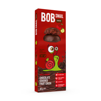 Bob Snail Ciasteczka owocowe Jabłko Wiśnia w Belgijskiej ciemnej czekoladzie 30 g