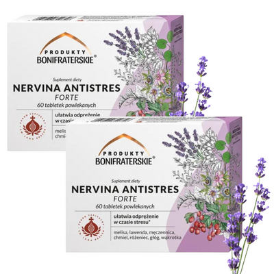 Produkty Bonifraterskie Nervina Antistres Forte głóg melisa lawenda ZESTAW NA 2 MIESIĄCE 120 tabletek