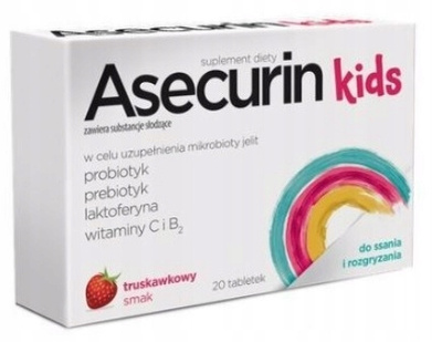 Asecurin Kids smak truskawkowy 20 tabletek do ssania i rozgryzania 1 + 1 GRATIS!