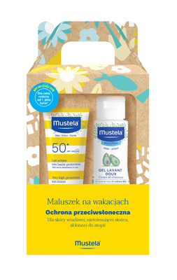 MUSTELA zestaw maluszek na wakacjach żel do mycia 100 ml mleczko SPF 50 40 ml