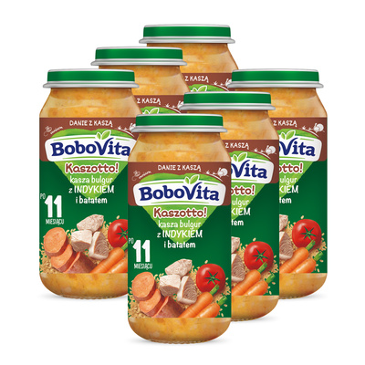 BoboVita Kaszotto! Kasza bulgur z indykiem i batatem po 11 miesiącu ZESTAW 6 x 250 g