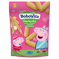 BoboVita Ciasteczka Peppa Pig pszenno-orkiszowe z jabłkiem i brzoskwinią po 1 roku życia ZESTAW 6 x 150 g