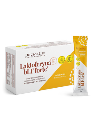 DOCTOR LIFE Laktoferyna bLF 100 mg + 4 Prebiotyki + Kolostrum odporność jelita 15 saszetek