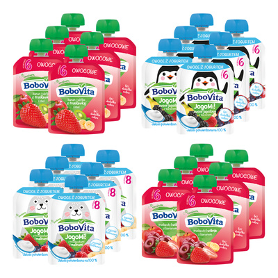 BoboVita Zestaw Mix Musów owoc i JogoMi! 6m 24x80g