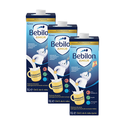 Bebilon JUNIOR gotowa do picia wzbogacona formuła na bazie mleka od 2. do 6. roku życia ZESTAW 3 x 1L