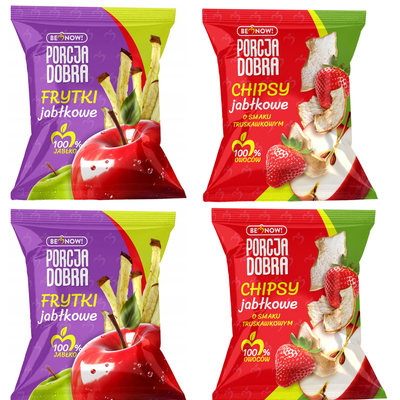 Porcja Dobra FRYTKI TRUSKAWKOWE I JABŁKOWE zdrowa przekąska bez dodatku cukru 4 x 18 g