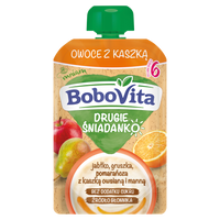 BoboVita Drugie Śniadanko Owoce z kaszką jabłko gruszka pomarańcza po 6 miesiącu ZESTAW 6 x 100 g