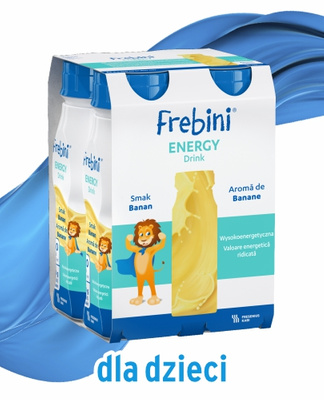 Frebini Energy Drink, smak bananowy, ZESTAW 16 x 200 ml. Żywność specjalnego przeznaczenia medycznego. Dla dzieci 1 - 12 lat