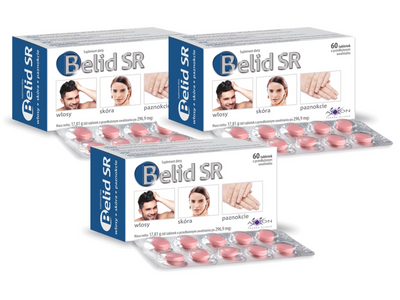Belid SR Suplement diety z biotyną na zdrowe włosy, skórę i paznokcie ZESTAW 3 x 60 tabletek