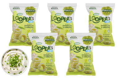 Loopea's chrupki z grochu o smaku śmietanki z zieloną cebulką ZESTAW 5 x 50 g