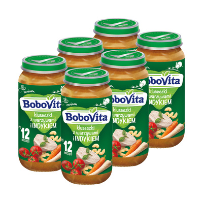 Obiadek dla dziecka BoboVita Junior Kluseczki z warzywami i indykiem 1-3 lata ZESTAW 6x250g