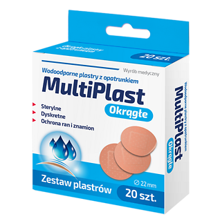 Rodzina Zdrowia MultiPlast plastry wodoodporne okrągłe z opatrunkiem 20 sztuk