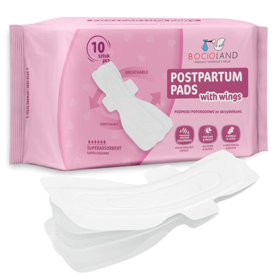 Bocioland wysokochłonne podkłady poporodowe ze skrzydełkami na dzień i noc 10 sztuk