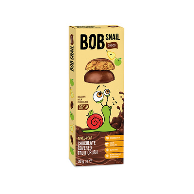 Bob Snail Ciasteczka owocowe Jabłko Gruszka w Belgijskiej mlecznej czekoladzie 30 g