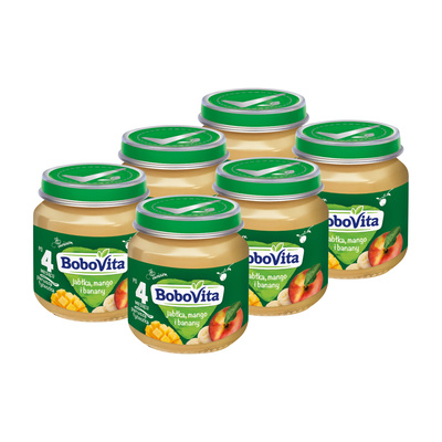 BoboVita Jabłka mango i banany po 4 miesiącu ZESTAW 6 x 125 g