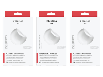 L'BIOTICA punktowe plasterki na wypryski CZYSTA, ZDROWA CERA ZESTAW 3 x 36 sztuk