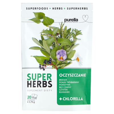 Purella Superfoods Suplement diety Superherbs oczyszczanie 35 g (20 x 1,75 g)