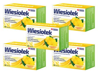 Rodzina Zdrowia Wiesiołek METABOLIZM CHOLESTEROL KONDYCJA SKÓRY ZESTAW 5 x 60 kapsułek