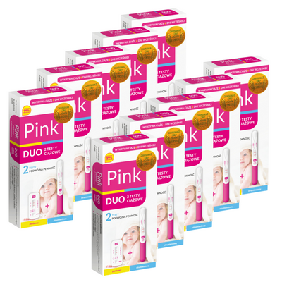 PINK DUO test ciążowy strumieniowy i płytkowy zestaw 10 opakowań + zestaw do monitorowania płodności GRATIS!