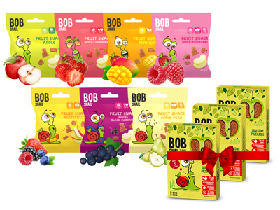 Bob Snail owocowe ZDROWE przekąski MIX w różnych smakach ZESTAW 7 x 20 g + 3 x BOB SNAIL 60 g GRATIS!